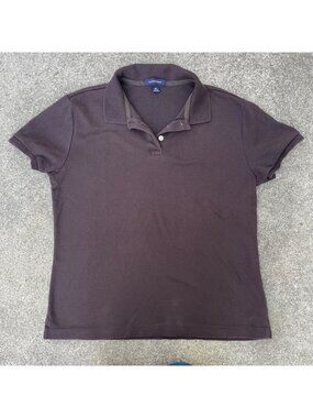 Vintage Y2K Lands End Chocolate Brown Solid Polo Cotton Womens M Quiet Luxury
